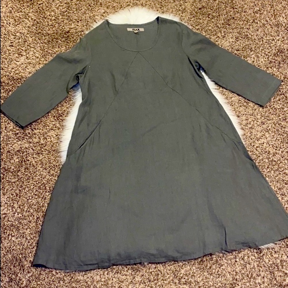 FLAX Gray Linen Dress Small
